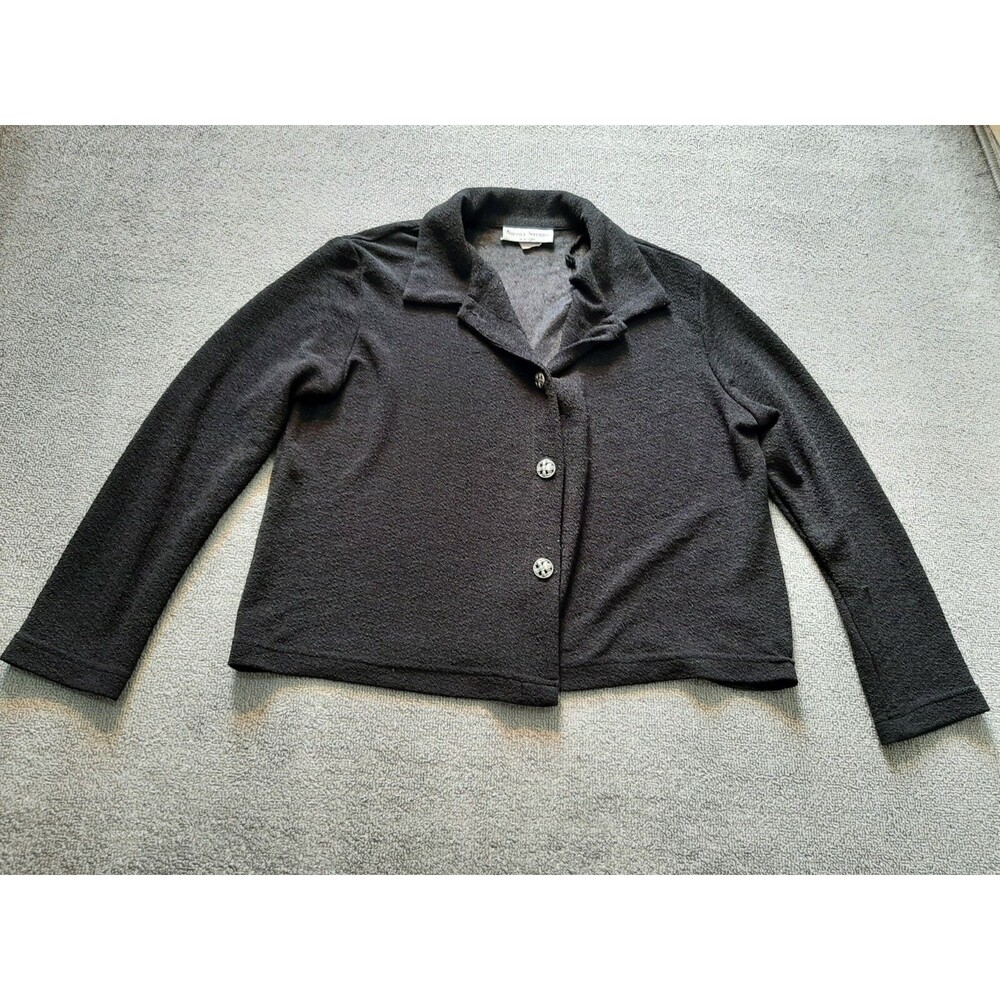 NICOLE STUDIO NEW YORK Blouse Size 14 Black Long Sleeve Button Up Womens Top